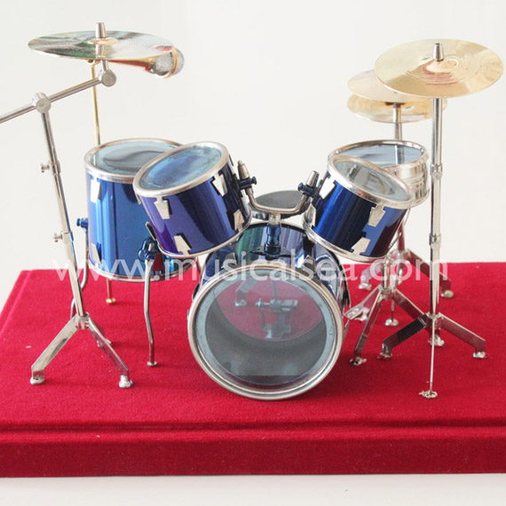 Blue ALANO Miniature Drum Kit Set Ornament Golden Musical Instrument Ornament Drums Holiday for Christmas Dollhouse Decoration